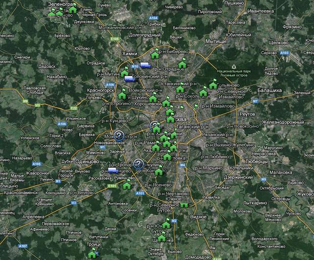 расположение станций Мосэкомониторинга